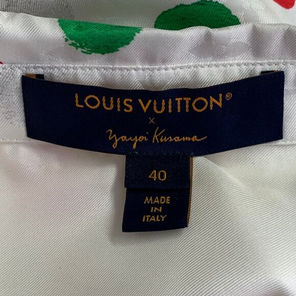 Size M White Multi Color Silk Monogram Dots Button Up Shirt - Picture 5 of 7